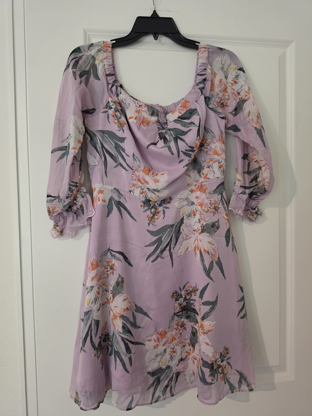 Guess Lilac Floral Long-Sleeve Dress with Pink & Green Accents